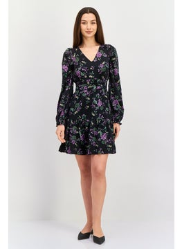Y.A.S Women Floral Pattern Mini Dress, Black Combo  - Image 4