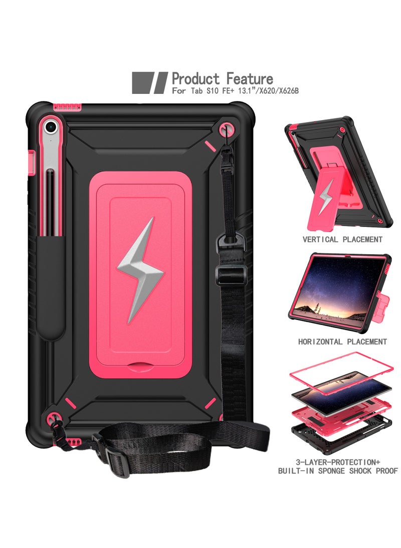 عام غلاف لوحي ثلاثي الوظائف مع حزام متوافق مع Samsung Tab S10 FE Plus، يجمع بين حامل قاعدي قابل للطي وغطاء واقي مضاد للصدمات، بتثبيت دقيق للحماية المحمولة - Image 2