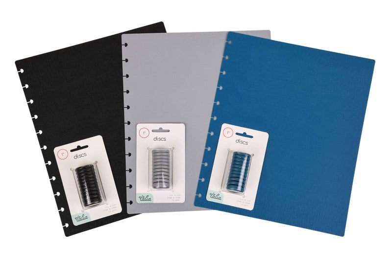 Talia Discbound Notbook - Cover and Disc Set (Set 2 (3pk), Letter Set) - Black, Blue, Grey - Image 1
