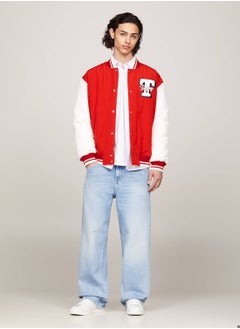 TOMMY JEANS Men's Varsity Colour-Blocked Letterman Jacket -  Recycled polyester blend, Red  - Image 4