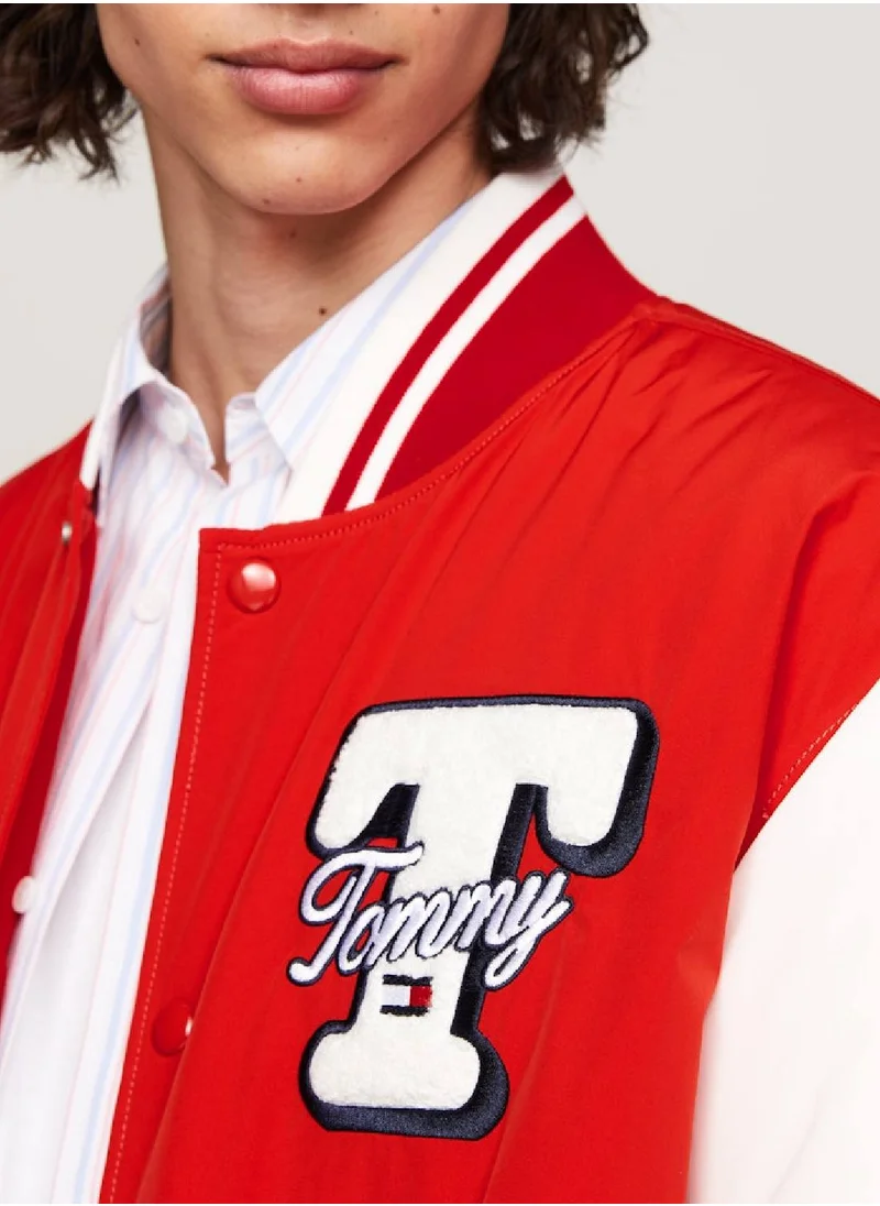 TOMMY JEANS Men's Varsity Colour-Blocked Letterman Jacket -  Recycled polyester blend, Red