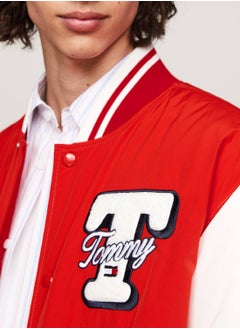 TOMMY JEANS Men's Varsity Colour-Blocked Letterman Jacket -  Recycled polyester blend, Red  - Image 3