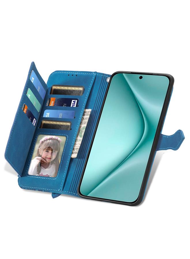 زبون جراب لهاتف Huawei Pura 70 مصنوع من الجلد بسحاب ونقشة زهور - Image 4