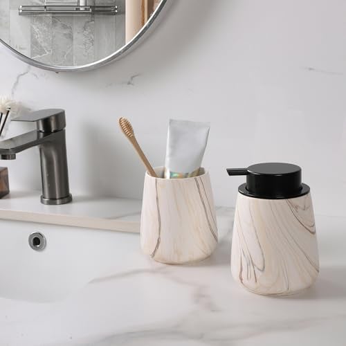 Eyrozia Marble Brown Toothbrush Holder for Bathroom - Ceramic Tooth Brushing Holders, Toothbrush Cup, Toothpaste Organizer for Bathroom Countertop, Makeup Brush Holder, Pen Holder for Home Desktop Storage - Image 5