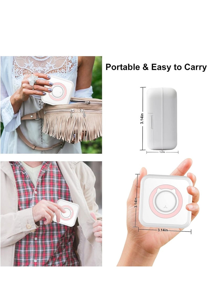 Joyelink - Mini Printer Portable, Pocket Thermal Printer with 13 Rolls Paper, Wireless Instant Photo Printer Compatible with iOS Android for Picture Receipt Label Note QR Code Inkless Printing (Pink) - Image 1