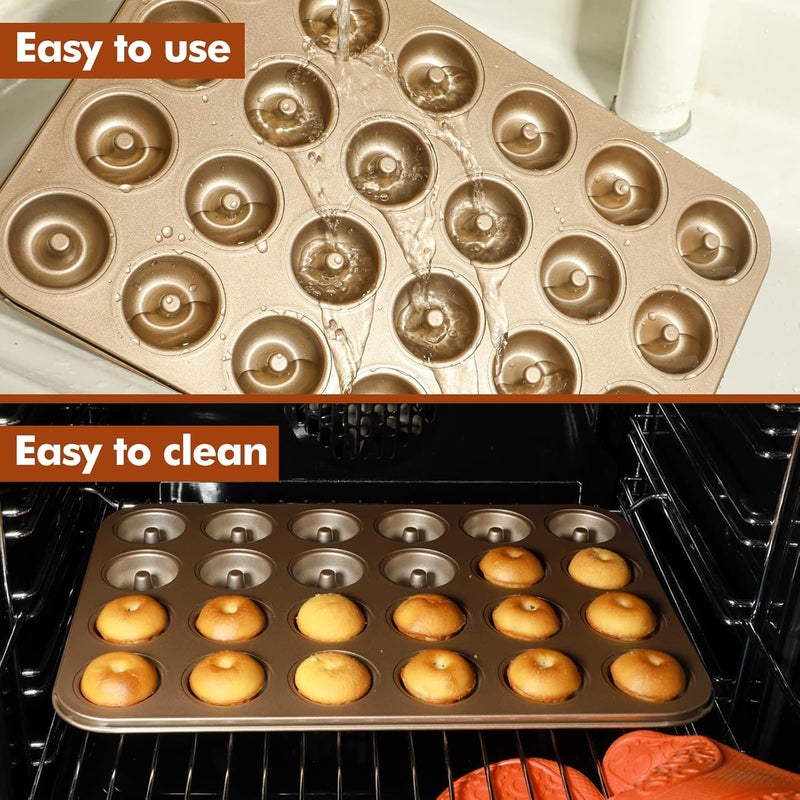 Webake Mini Donut Pan Non-stick 24-Cavity Small Donut Tray Heavy Gauge Bite Size Inch Doughnut Pans for Baking - Image 4