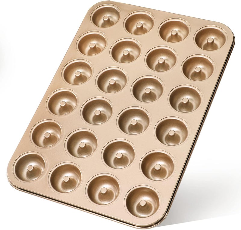 Webake Mini Donut Pan Non-stick 24-Cavity Small Donut Tray Heavy Gauge Bite Size Inch Doughnut Pans for Baking - Image 1