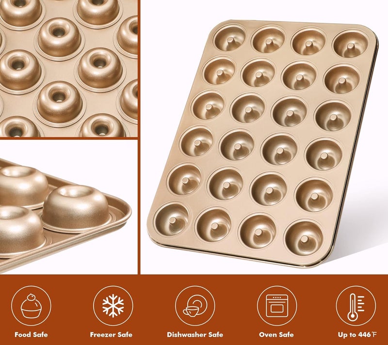 Webake Mini Donut Pan Non-stick 24-Cavity Small Donut Tray Heavy Gauge Bite Size Inch Doughnut Pans for Baking - Image 3