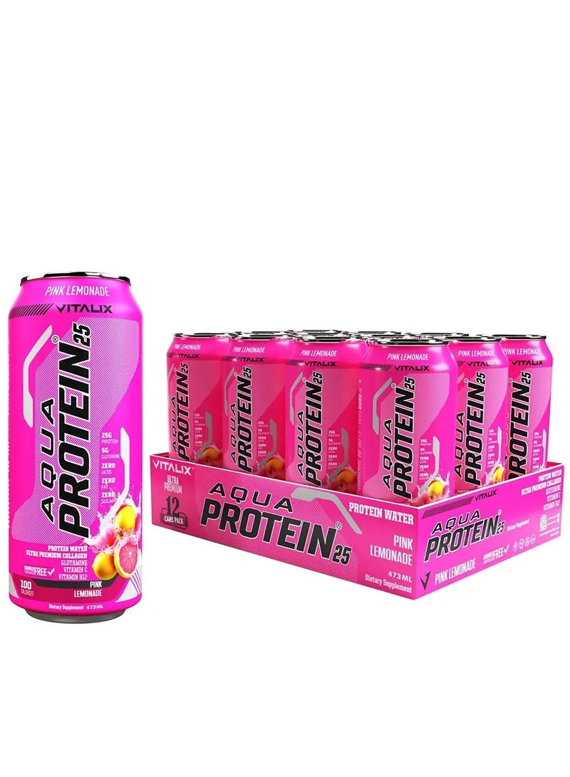 فيتاليكس أكوا بروتين 25 بنكهة الليمون الوردي 473 مل عبوة من 12 قطعة - Image 1