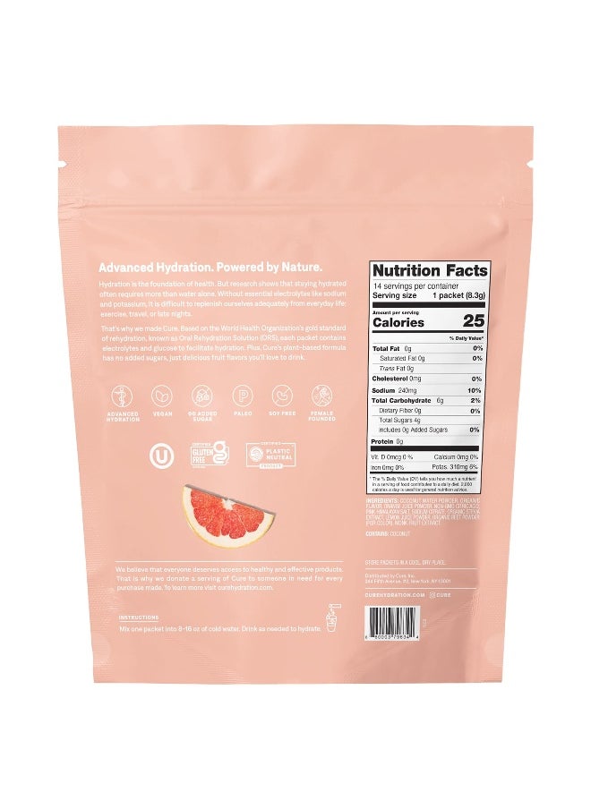 Cure Hydration Cure Hydration, Hydrating Electrolyte Mix, Grapefruit, 14 Packets, 0.29 oz (8.3 g) Each  - Image 2