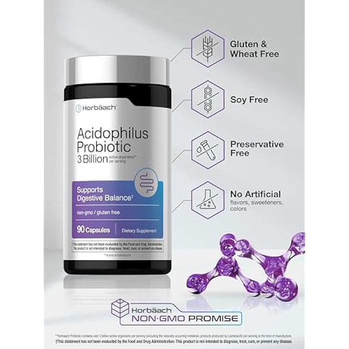 Horbäach Probiotic for Women & Men's Digestive Health | 3 Billion CFU | 90 Capsules | Non-GMO & Gluten Free - Image 5