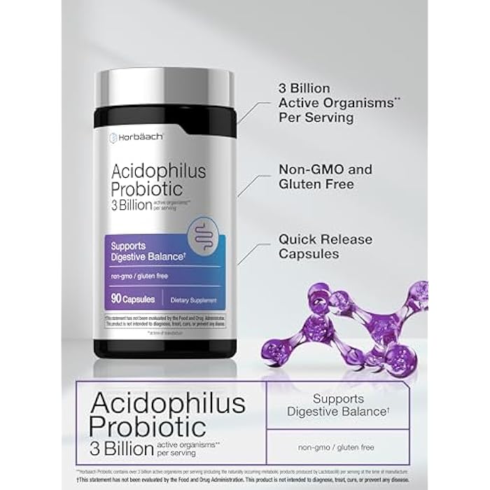 Horbäach Probiotic for Women & Men's Digestive Health | 3 Billion CFU | 90 Capsules | Non-GMO & Gluten Free - Image 4