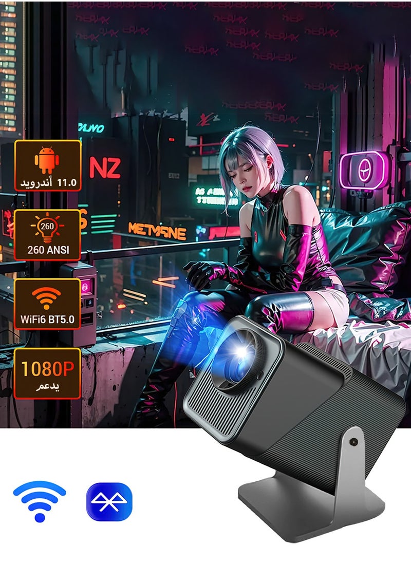 LEOKOR Portable Projector,4K FHD Natvie 1080P Smart Projector 300ANSI with WiFi 6,BT 5.0,180 Degree Rotation,Automatic Keystone Correction,Integrated Android 11.0 Compatible With Mobile Home Theater(Black)  - Image 2