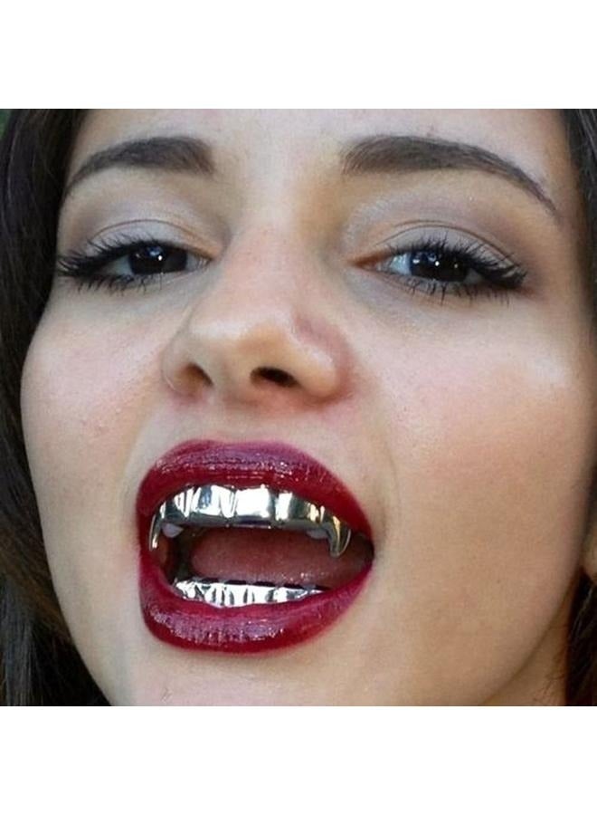 Crafts Gold Plated Hip Hop Fangs Teeth Caps Top Bottom Teeth Set (Silver)  - Image 2