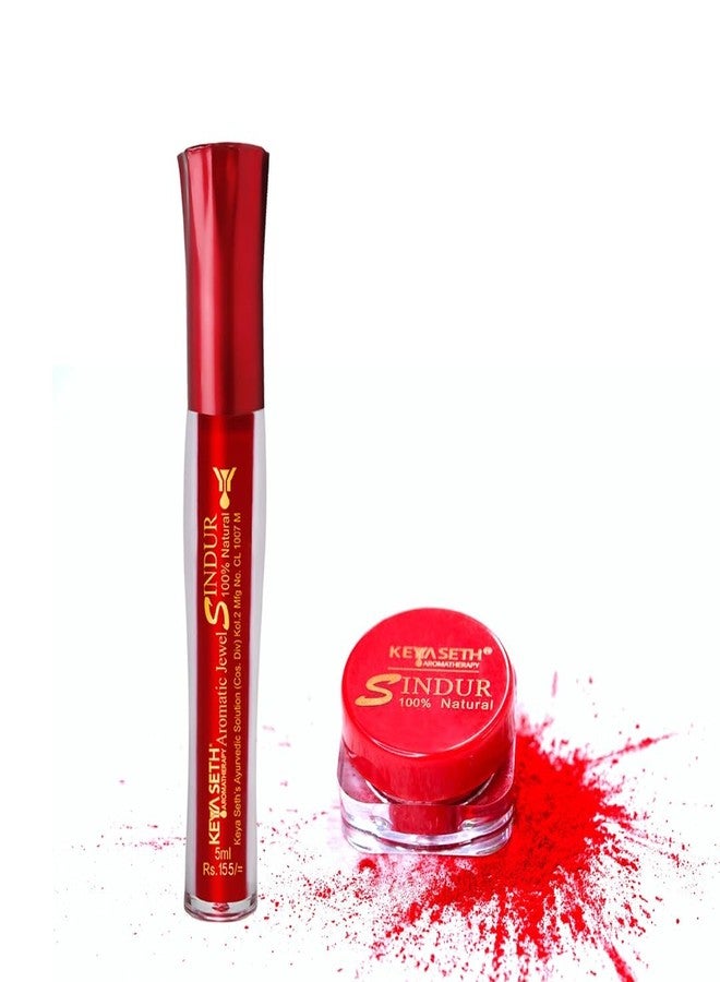 KEYA SETH Aromatherapy Sindoor Combo Set - Herbal Liquid & Dust Sindoor, Red Color Floral Pigment Cosmetic Powder, Smooth Texture, Traditional & Everyday Use (Pack of 2)