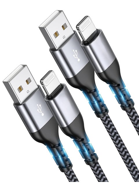 2PACK Lightning Cable, Nylon Braided 1M, High Speed ​​Data Transfer and Sync Cord compatible with iPhone 14 13 12 11 Pro Max XS Max XR (silver)