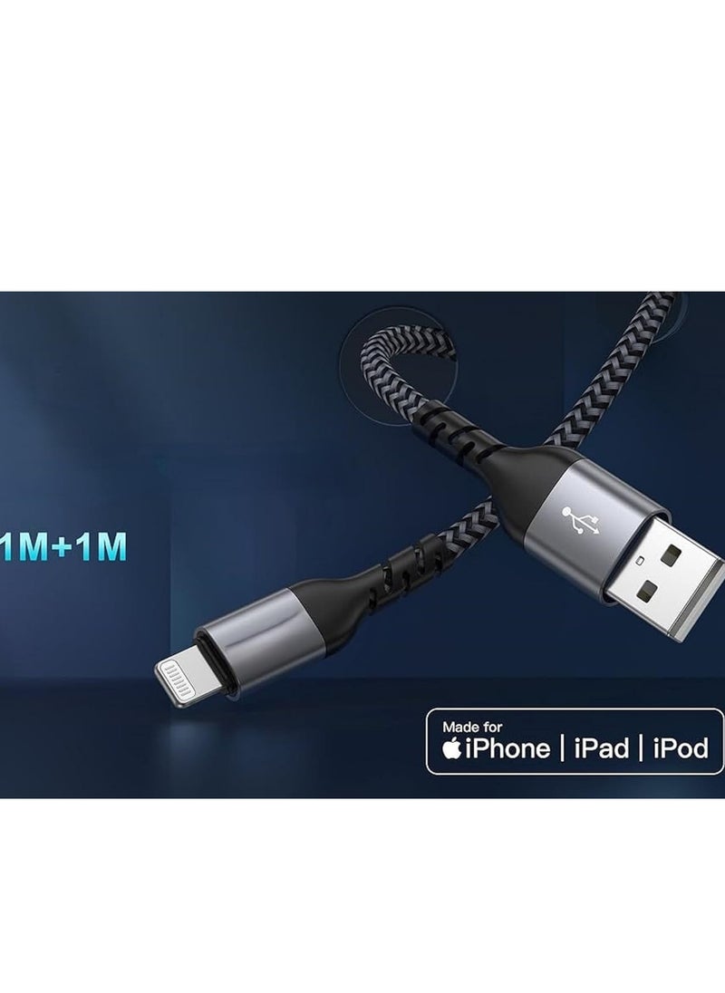 2PACK Lightning Cable, Nylon Braided 1M, High Speed ​​Data Transfer and Sync Cord compatible with iPhone 14 13 12 11 Pro Max XS Max XR (silver)