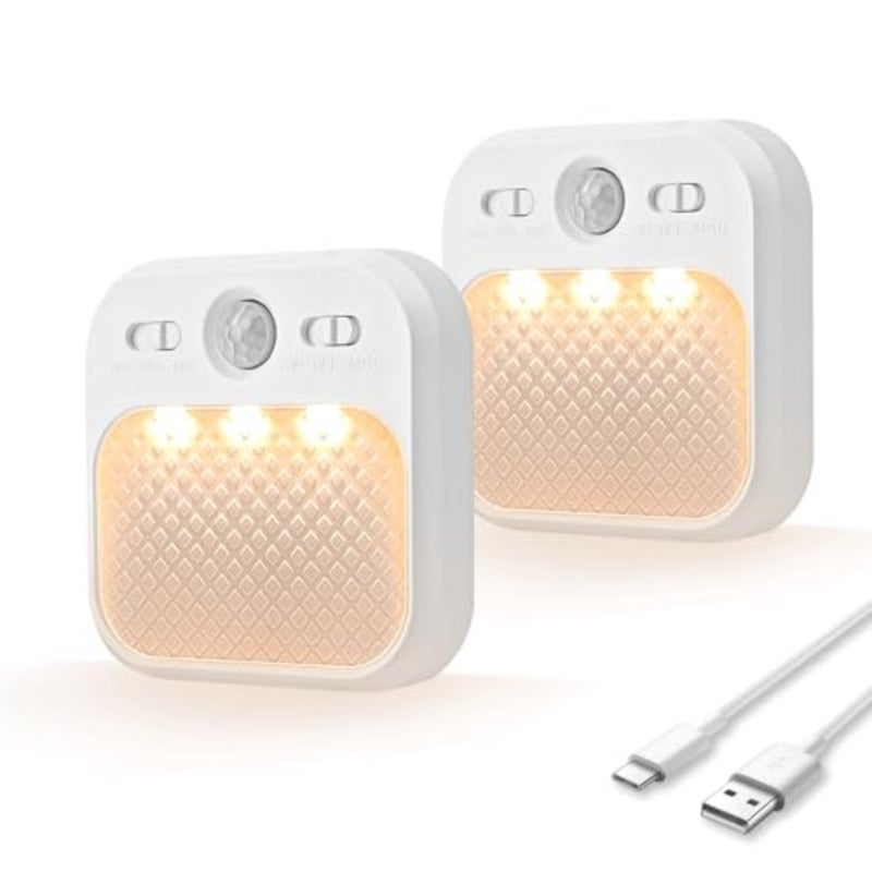 ضوء ليلي بمستشعر الحركة، ضوء ليلي LED لاسلكي قابل لإعادة الشحن داخلي، 3 أوضاع استشعار وسطوع قابل للتعديل 30 يومًا في وضع الاستعداد، السلالم/غرفة النوم/الحمام/إضاءة المدخل للبالغين [عبوة من قطعتين - Image 1