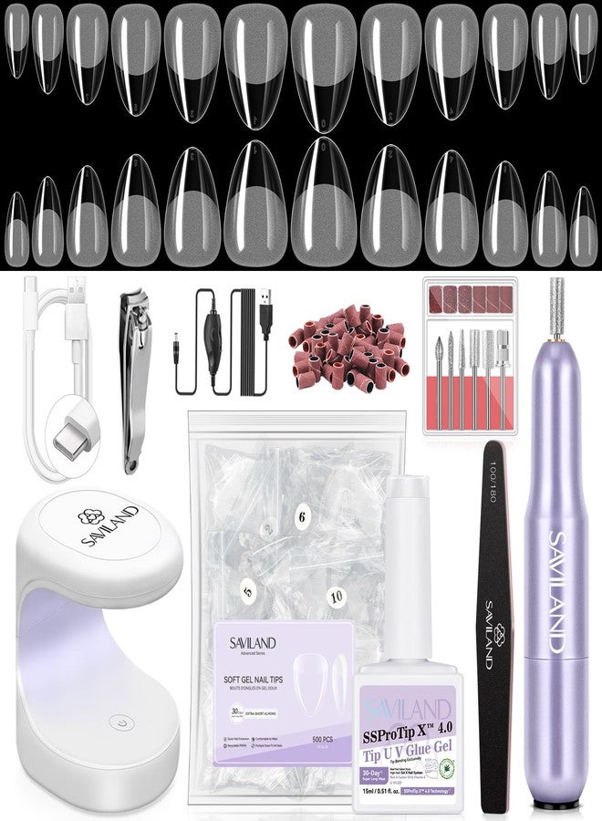 SAVILAND Advanced Gel Nail Kit: Salon Grade Extra Short Almond Nails 500 Pcs Nail Tips Half Matte with U V Nail Lamp Pre-Shaped 12 Sizes Complete At Home Nail Art Kit for Salon 30-Day Long-Wear - Image 1