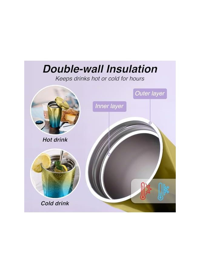 S-TOP Stainless Steel Tumbler Cup, Double-Wall Insulated with Wide Lip, Colorful Diamond Design, Gold Blue - Image 2