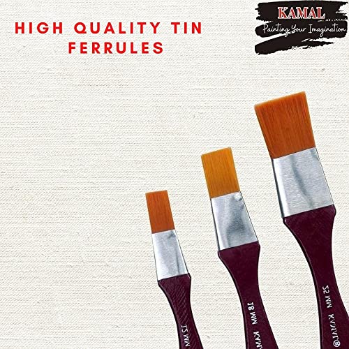 KAMAL® Flat (WASH) CHAPTA Golden Synthetic Hair Painting Brushes (TAKLON) Set of 3 PCS. 12mm, 18mm, 25mm - Image 3