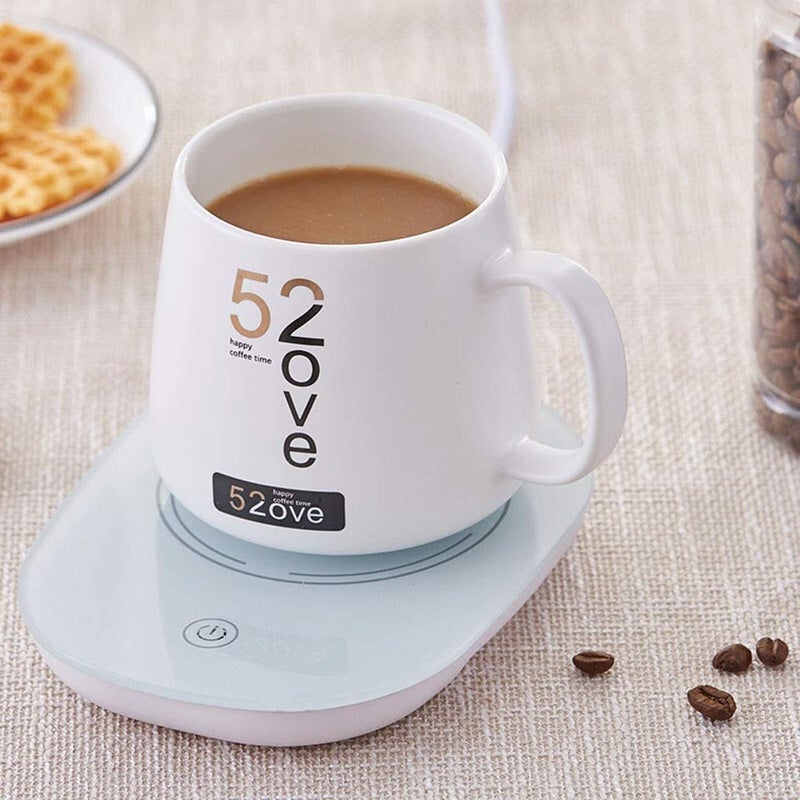 RIGJAK Coffee Warmer Auto Shut Off Desktop Heated Coffee Mug Warmer Hot Coffee Plate for Tea Joe Water Milk Hot Cocoa or Candle Wax with Coffee Mug White 1 Piece - Image 1