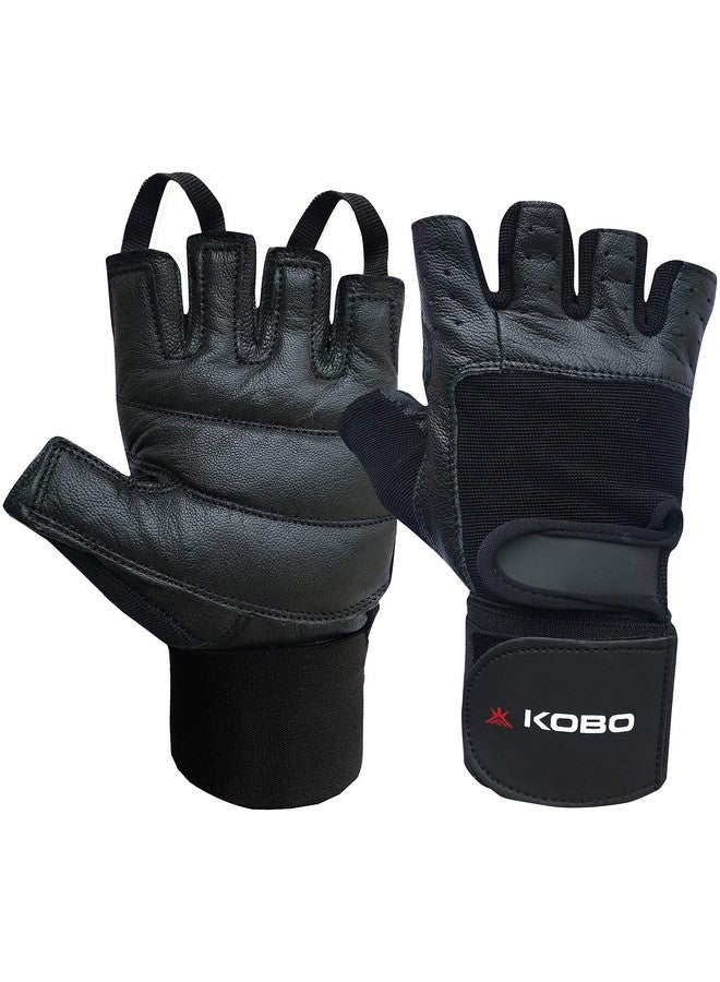 Kobo WTG-02-BLACK-MEDIUM Leather Weight Lifting Gym GlovesMedium (Multicolour) with Wrist Support - Image 1