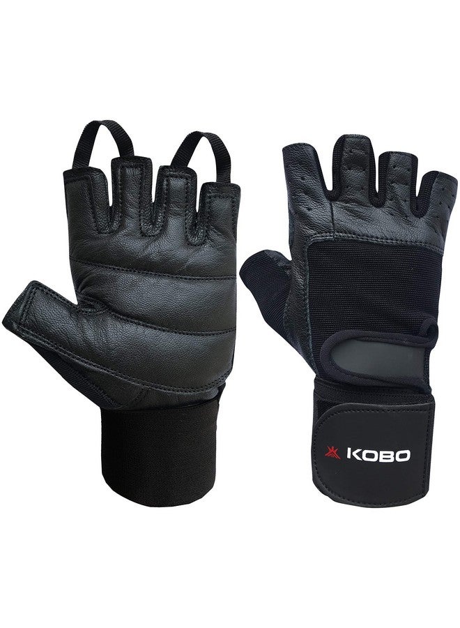 Kobo WTG-02-BLACK-MEDIUM Leather Weight Lifting Gym GlovesMedium (Multicolour) with Wrist Support - Image 5