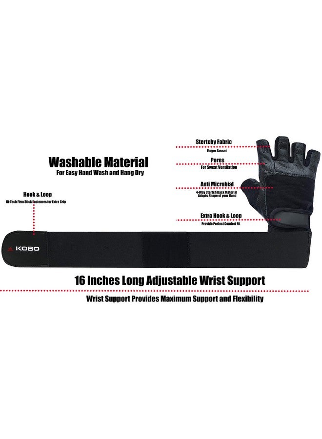 Kobo WTG-02-BLACK-MEDIUM Leather Weight Lifting Gym GlovesMedium (Multicolour) with Wrist Support - Image 3