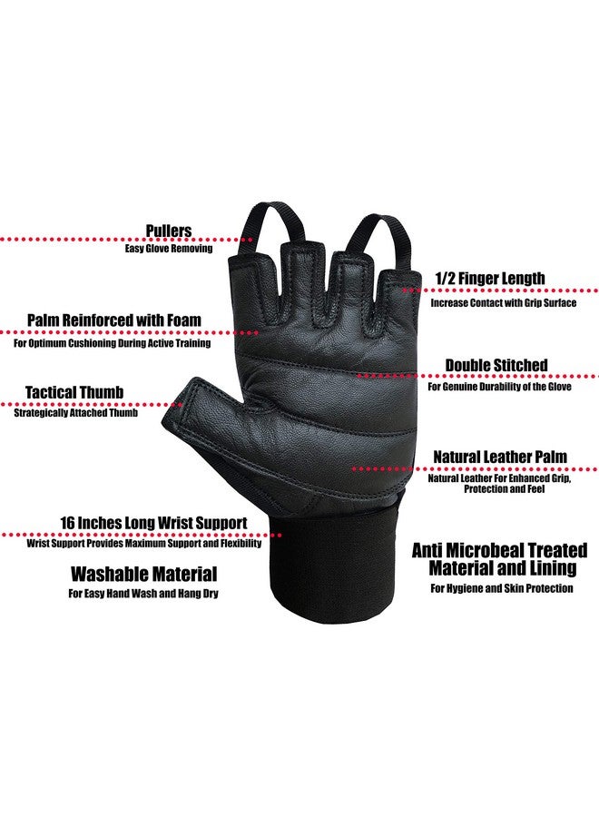 Kobo WTG-02-BLACK-MEDIUM Leather Weight Lifting Gym GlovesMedium (Multicolour) with Wrist Support - Image 2