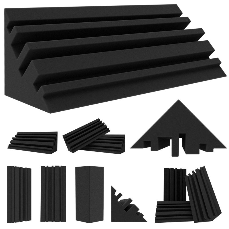 TroyStudio Bass Traps - 12 Pcs 4 X 4 X 12 Inches Dense Thick Studio Bass Foam Corner, Acoustic Treatment Panel Absorbing Echo Reverb, Low Frequency Sound Absorber for Music Room Home Recording Studio - Image 1