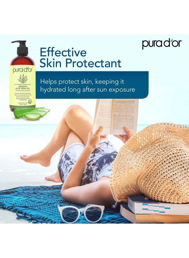 Pura d'or 16 Oz Organic Aloe Vera Gel - Lemongrass - All Natural - Zero Artificial Preservatives - Deeply Hydrating & Moisturizing - Sunburn, Bug Bites, Rashes, Small Cuts, Eczema Relief - Skin & Hair - Image 3