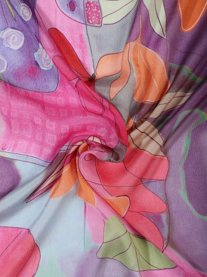 أيه كيه إس Abstract Floral Watercolor Print Silk Scarf