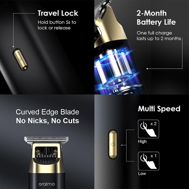 Oraimo BEARD & BODY Trimmer | 150MIN RUN TIME | Self-Sharpening Blades | Travel Lock | Type-C Fast Charging (OPC-TR12) - Image 5