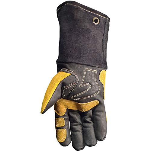 Caiman Premium Top Grain Cowhide Leather MIG/Stick Welder's Glove with Flame Resistant Fleece, Laminated Foam Insulation, Cool-Design, Tuff-Steer, Kevlar, Black/Gold, X-Large (1832-6) - Image 3
