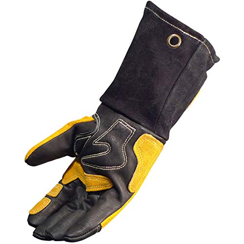 Caiman Premium Top Grain Cowhide Leather MIG/Stick Welder's Glove with Flame Resistant Fleece, Laminated Foam Insulation, Cool-Design, Tuff-Steer, Kevlar, Black/Gold, X-Large (1832-6) - Image 5