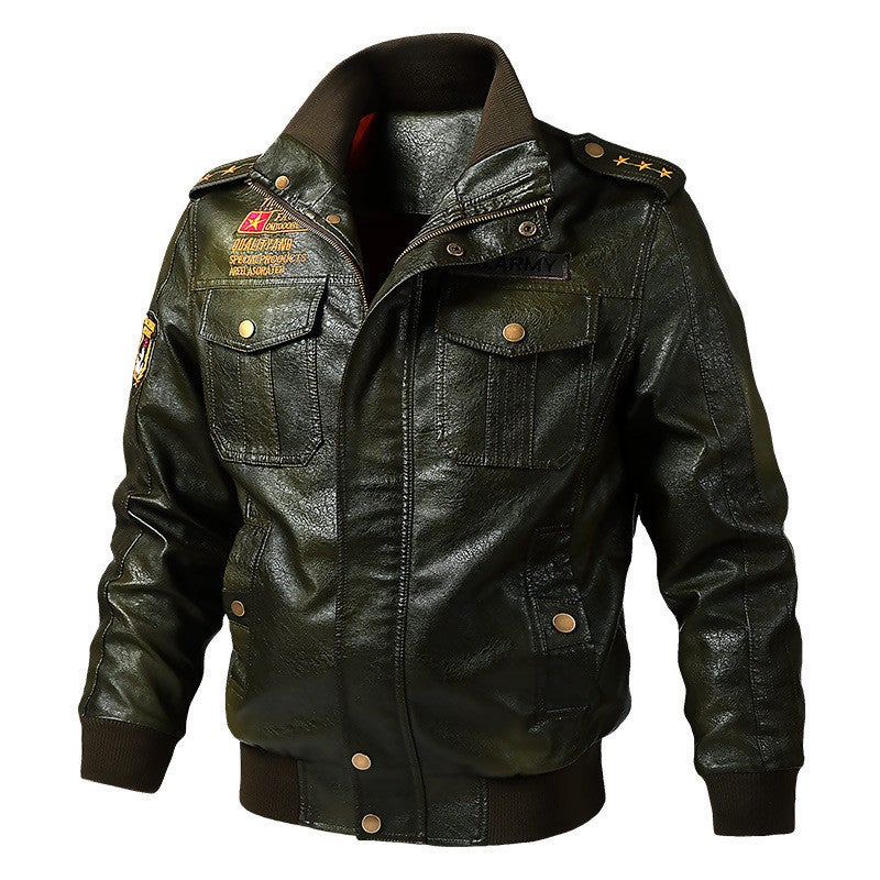 2022 Leather Men'S Thickened Motorcycle Leather Jacket Fashionable Youth Baseball Suit Embroidered Jacket For Men - Image 3
