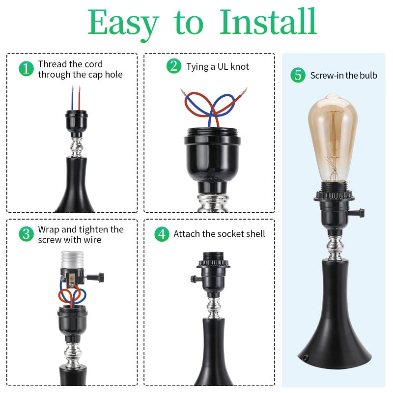JUTOROSY UL Listed E26 Light Socket, Lamp Socket Replacement with ON/Off Switch Medium Base Lamp Parts with 2 Lamp Socket Ring, Light Bulb Fixture Socket for Table Lamp, Floor Lamp, 1-Pack - Image 4