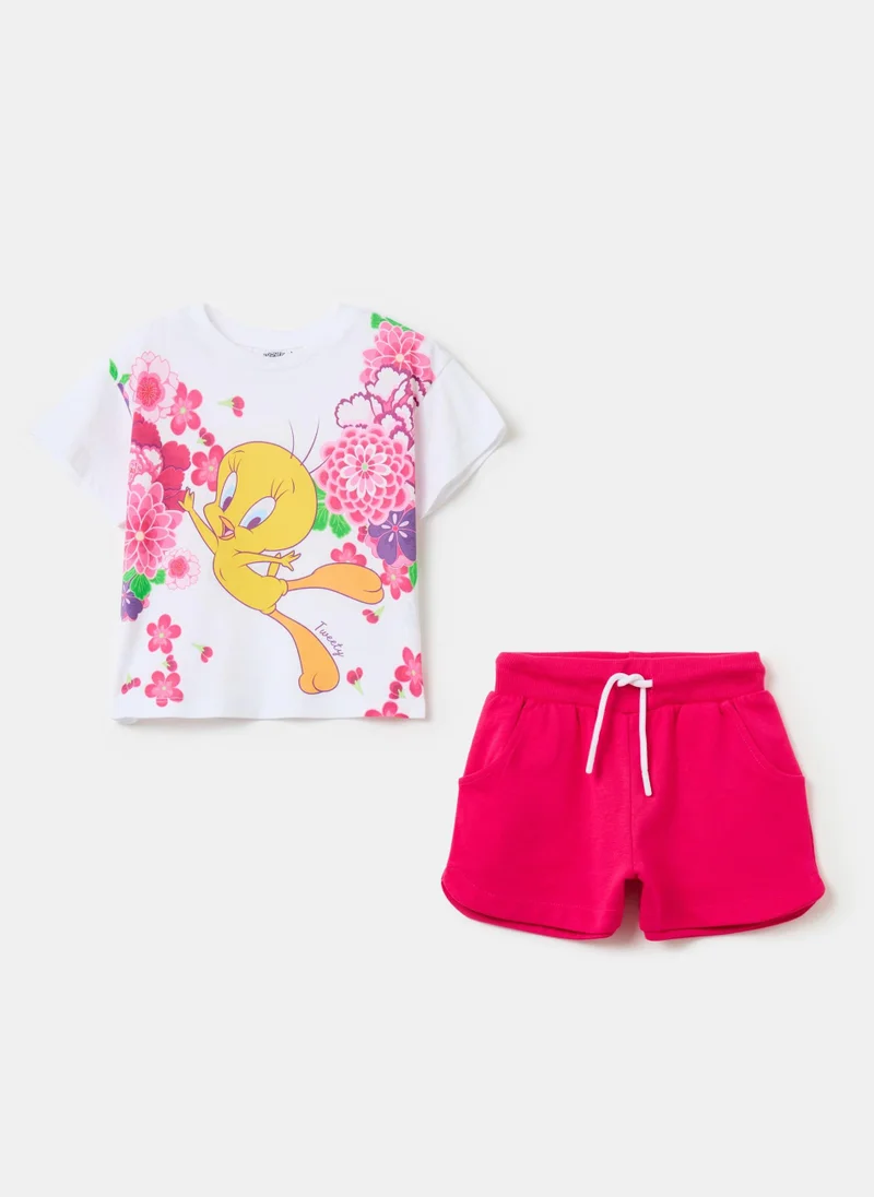 او في اس Cotton Jogging Set With Tweetie Pie Print