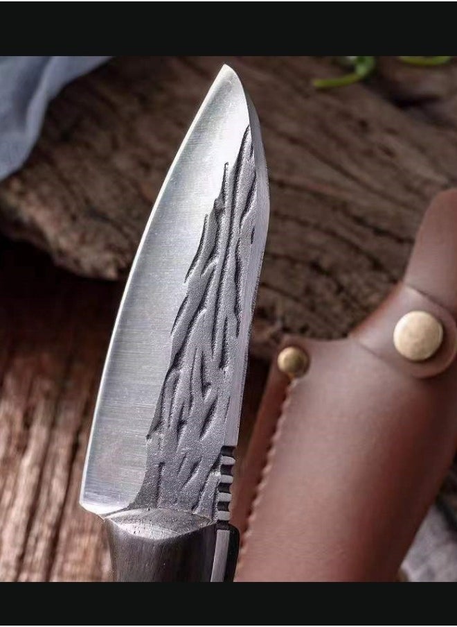 Browning - Carbon Steel Boning Knife Sharp Wooden Handle Knife Handle Meat Knife Barbecue Outdoor Knife - Splitting Knife - Image 1