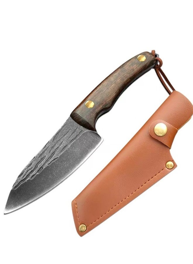 Browning - Carbon Steel Boning Knife Sharp Wooden Handle Knife Handle Meat Knife Barbecue Outdoor Knife - Splitting Knife - Image 1