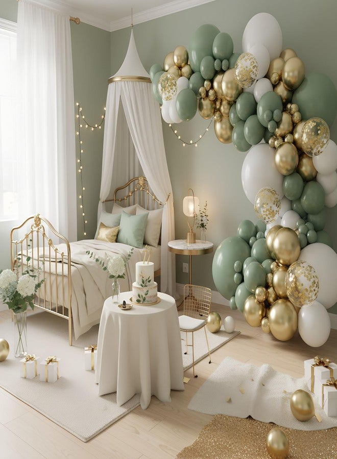 Vellax Balloon Garland Arch Kit - 146 Pcs Sage Green, White, Metallic Gold & Confetti Balloons for Baby Shower, Birthday, Gender Reveal, Wedding Party - DIY Kit by Vellax™ - Image 4