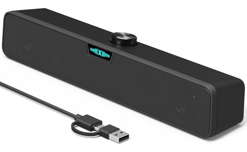 XKX Computer Speakers Soundbar for Desktop PC Mac, USB Plug-in, Wired, External Speakers for Laptop Desk Monitor, RGB Gaming Sound bar with HD Stereo Loud Sound, Punchy Bass, Volume Knob, USB C Adapter - Image 1