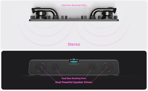 XKX Computer Speakers Soundbar for Desktop PC Mac, USB Plug-in, Wired, External Speakers for Laptop Desk Monitor, RGB Gaming Sound bar with HD Stereo Loud Sound, Punchy Bass, Volume Knob, USB C Adapter - Image 3