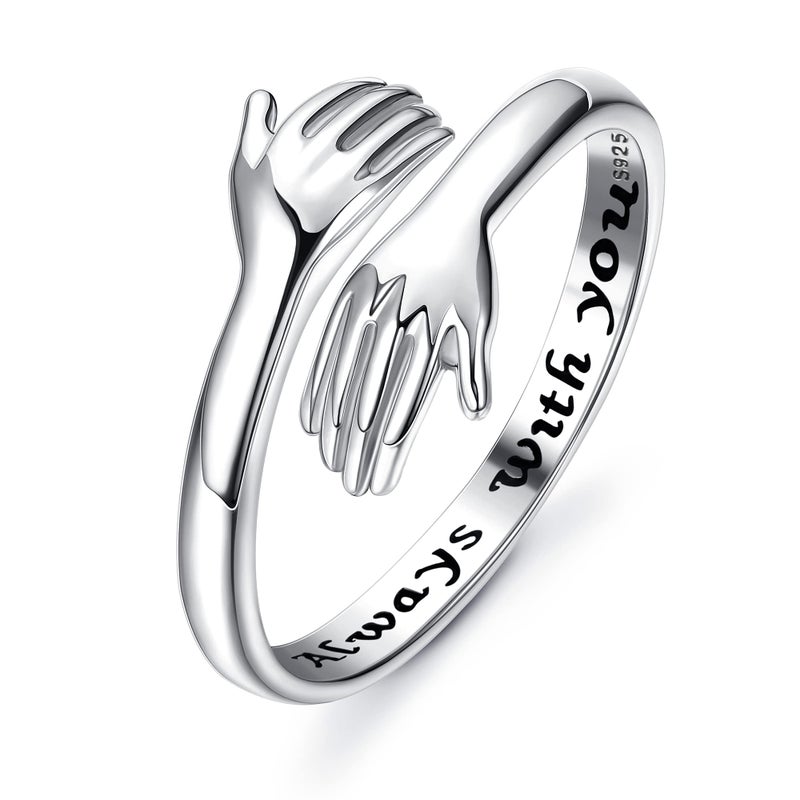 YADOCA 925 Sterling Silver Hug Rings for Women Teen Girls Adjustable Ring Hope Love Heaven Promise Friendship Rings Mothers Day Birthday Gifts for Daughter Granddaughter Mom Wife Sister Best Friend - Image 1