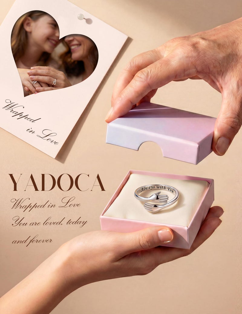 YADOCA 925 Sterling Silver Hug Rings for Women Teen Girls Adjustable Ring Hope Love Heaven Promise Friendship Rings Mothers Day Birthday Gifts for Daughter Granddaughter Mom Wife Sister Best Friend - Image 4