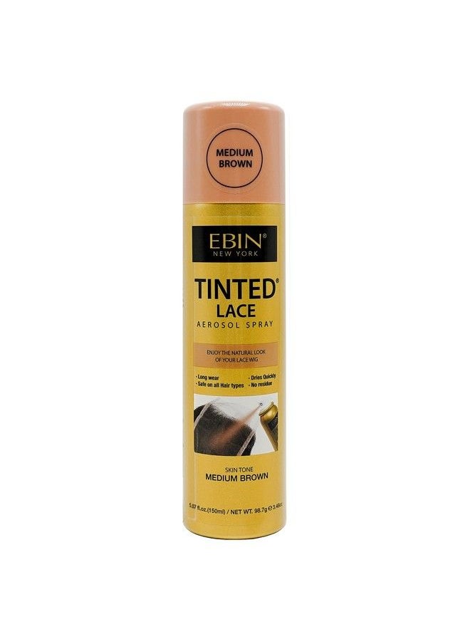 EBIN NEW YORK Tinted Lace Aerosol Spray Medium Brown 5.07Oz/ 150Ml Quick Dry Water Resistant No Residue Water Resistant Even Spray Matching Skin Tone Natural Look  - Image 1