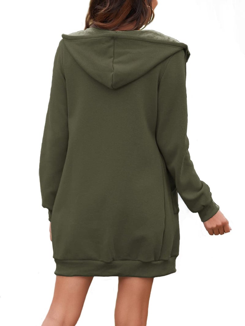 Locryz Women's Casual Pockets Zip Up Hoodies Fleece Tunic Sweatshirt Long Hoodie Jacket Coat - Image 2