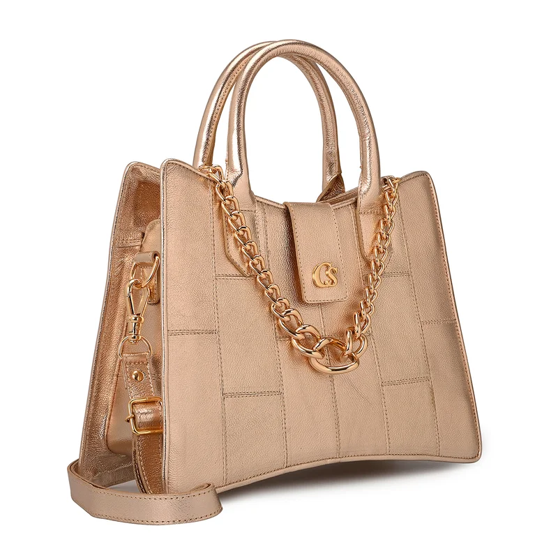Carmen Steffens Structured Gold Bag with Chain
