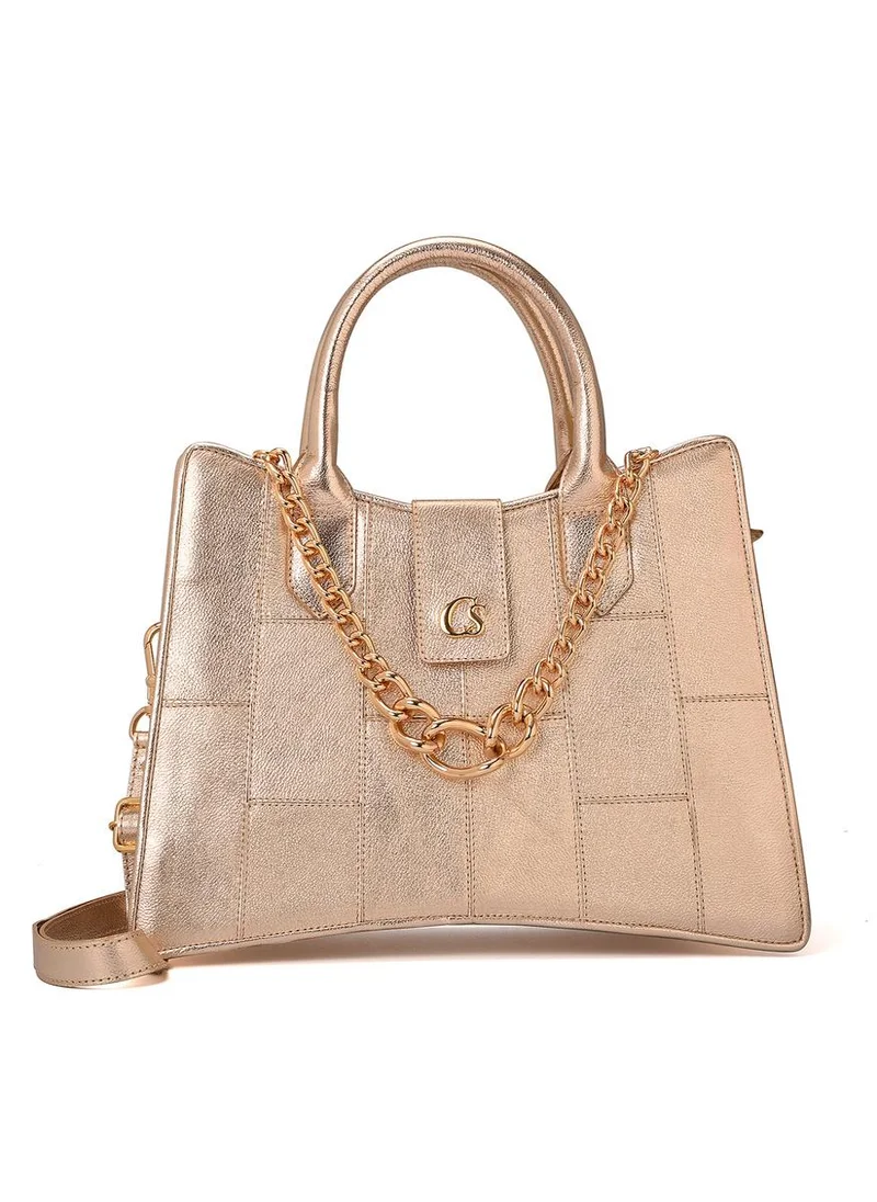Carmen Steffens Structured Gold Bag with Chain